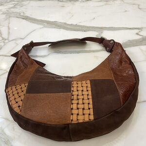 Sundance Catalog Crescent Shaped Rustic Patchwork Leather Bag—GORGEOUS!! EUC!!